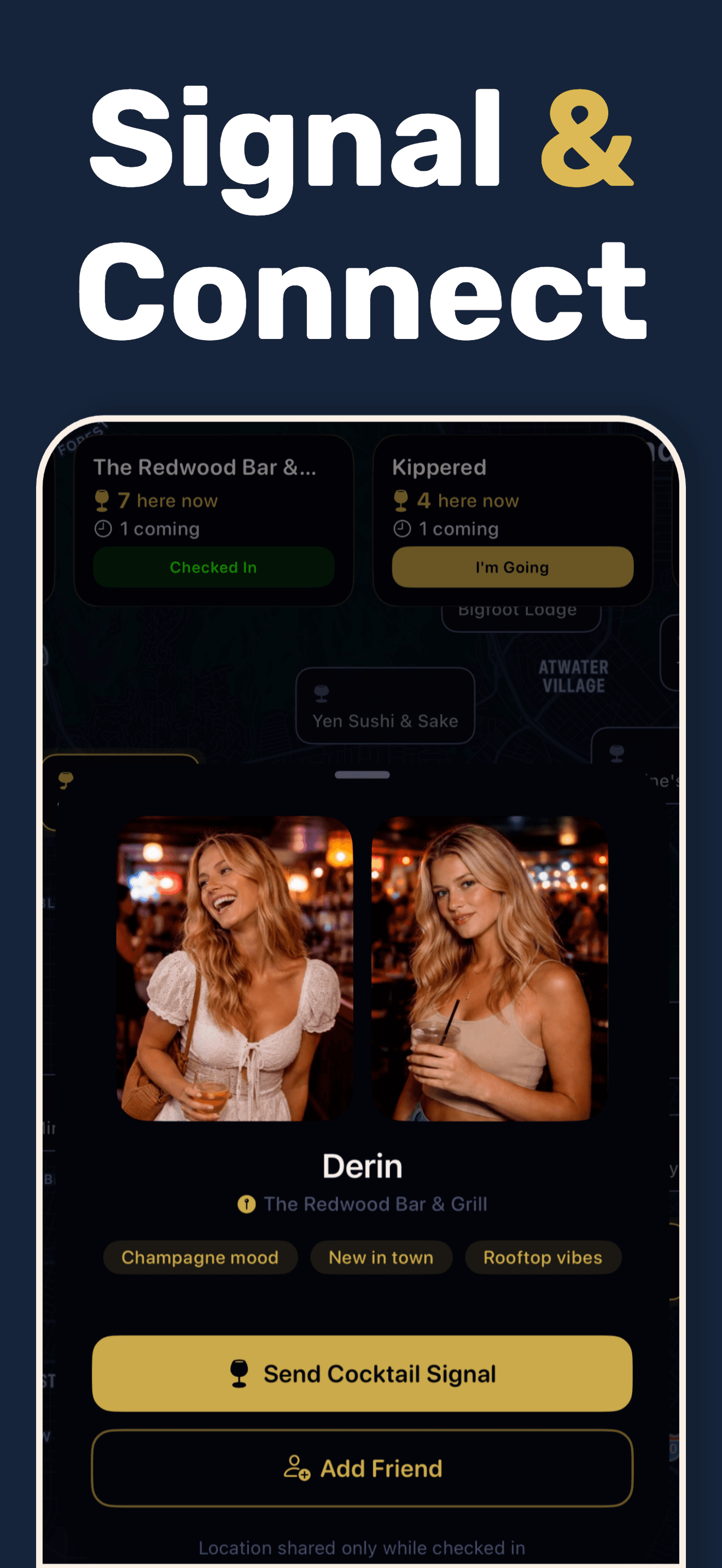 CocktailConnect signal and connect profile screen